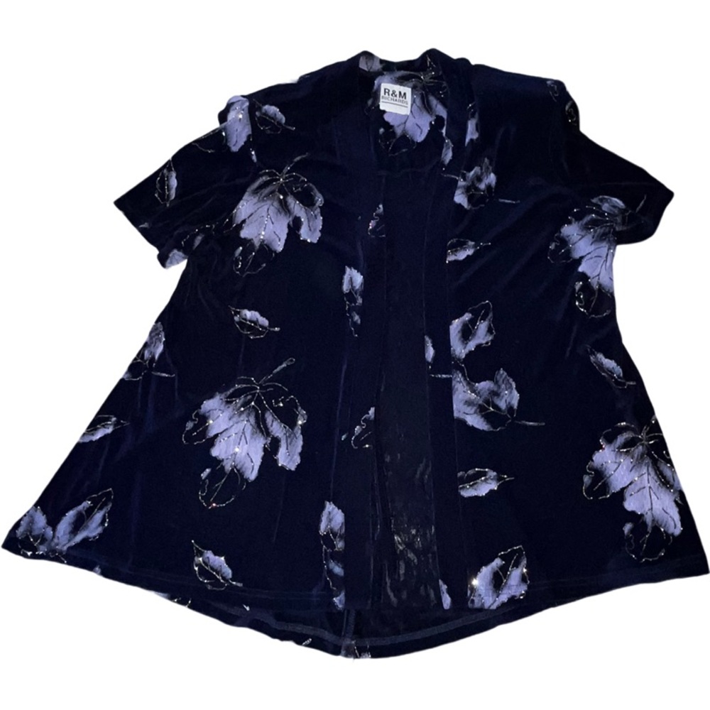 Ladies R & M RICHARDS navy and blue floral short sleeved cardigan dressy church - Picture 6 of 14